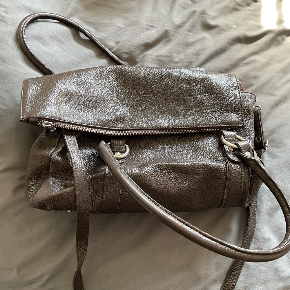 Brown leather handbag, EUC
